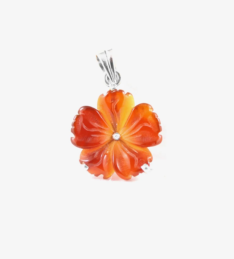 Carved Carnelian Flower Pendant