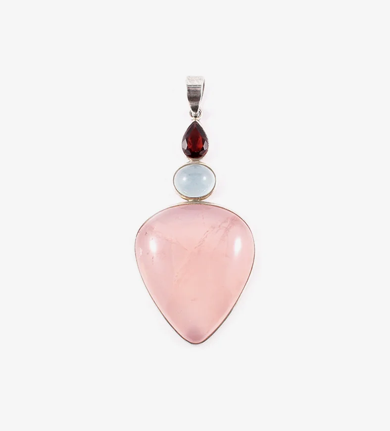 Rose Quartz, Garnet and Aquamarine Pendant