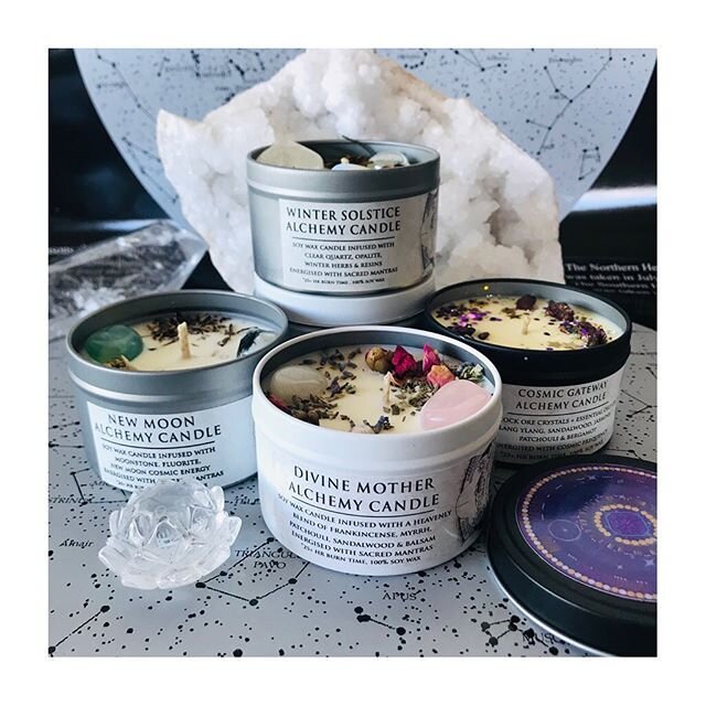 These 4 Alchemical Magic Alchemy candles 🕯represent the astrological influences we are currently experiencing. New Moon Eclipse in Cancer 21/6, Winter Solstice 21-22/6. The Divine Mother frequencies of empathy &amp; compassion. these profound codes 