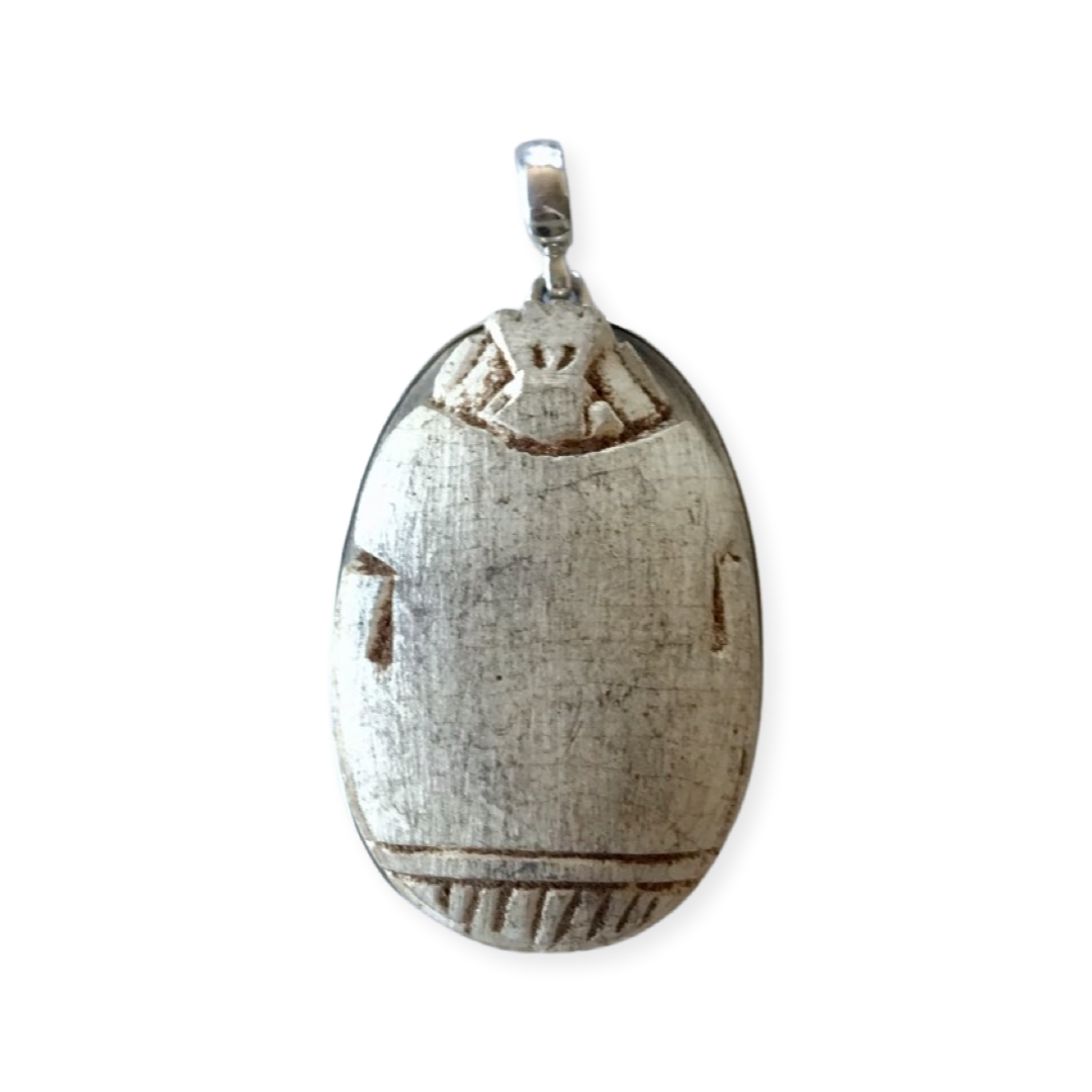 White Scarab Pendant - set in silver
