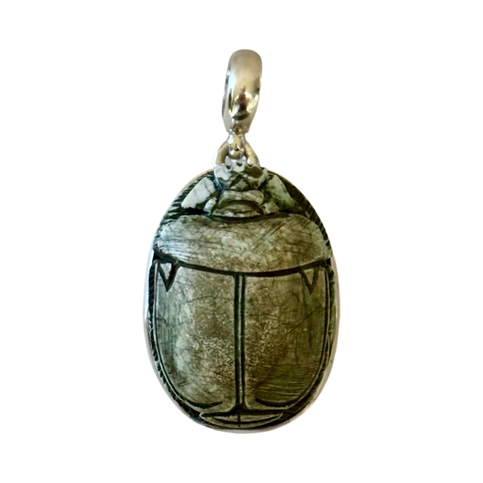 Blue Scarab Amulet Pendant - set in silver