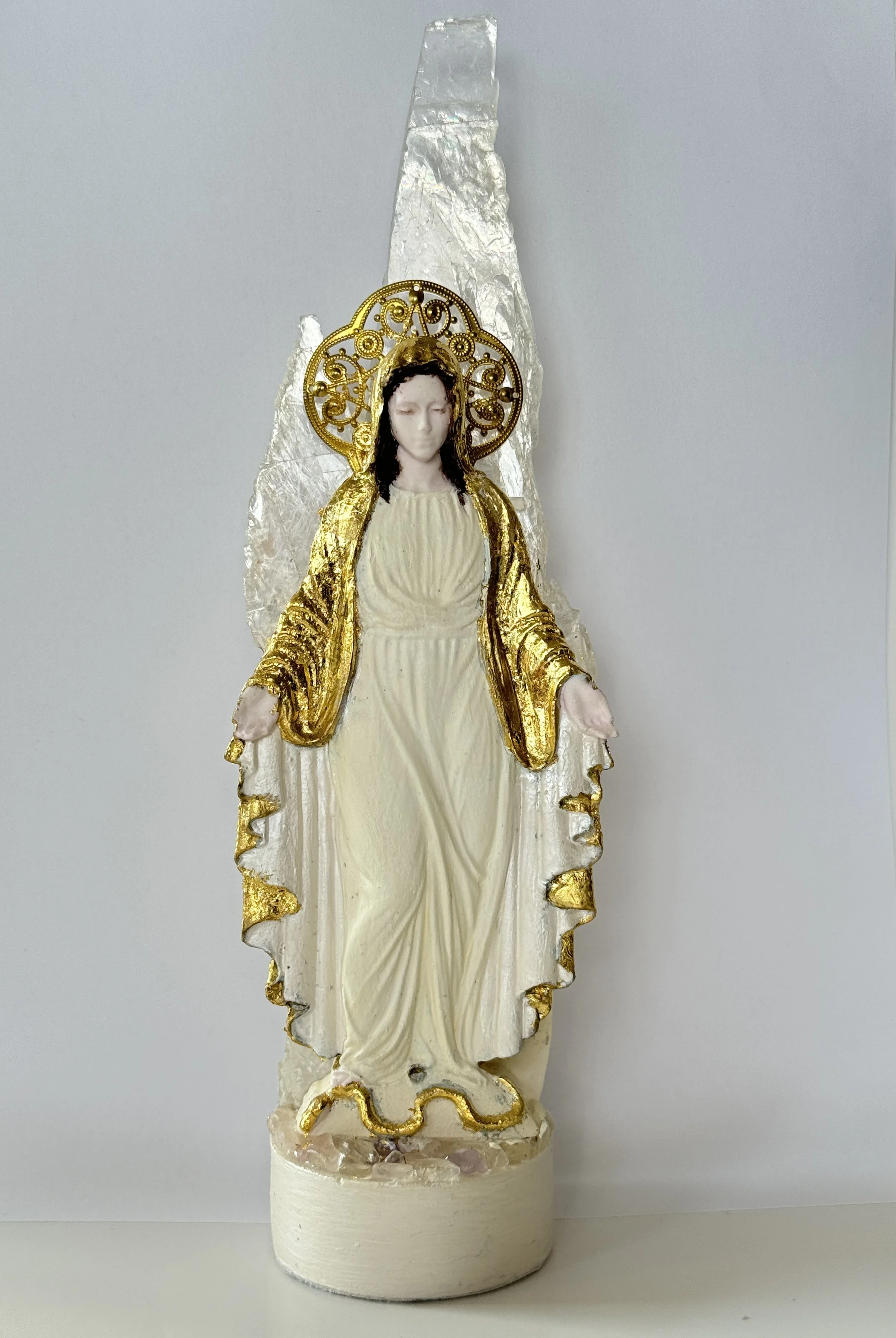 Divine Mother Statue - White and Gold with Selenite