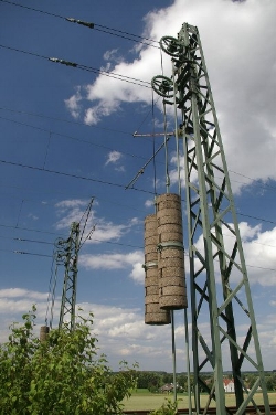 Typical Catenary wire tensioning system.