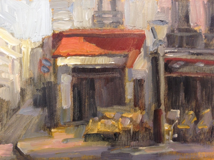 "A Little Paris Cafe" 6x8 oil . Available at the Principle Gallery