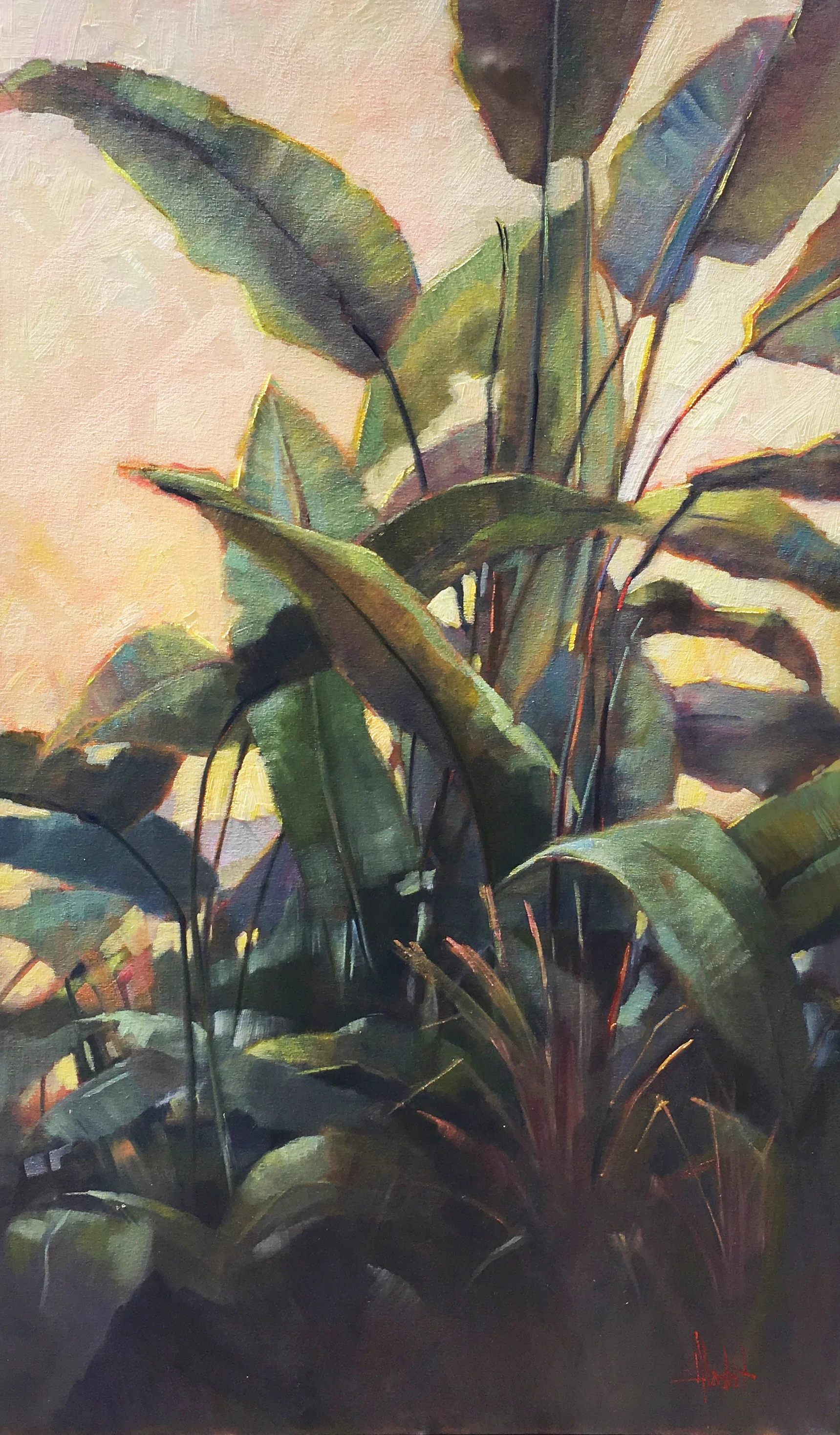 Sometimes a painting just flows - you know the size, the color palette, the movement of the piece. "Lush" was one of those paintings. I knew when I saw the plant at the Botanical Gardens outside the Prado, that this was something I wanted to paint. And paint it really large. 60x36 oil on linen, gallery wrapped