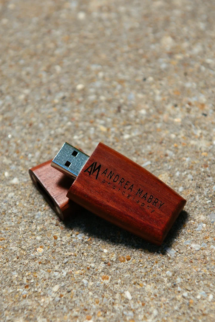 All of my wedding photography packages include high resolution edited files, which are delivered on these rosewood USB drives.