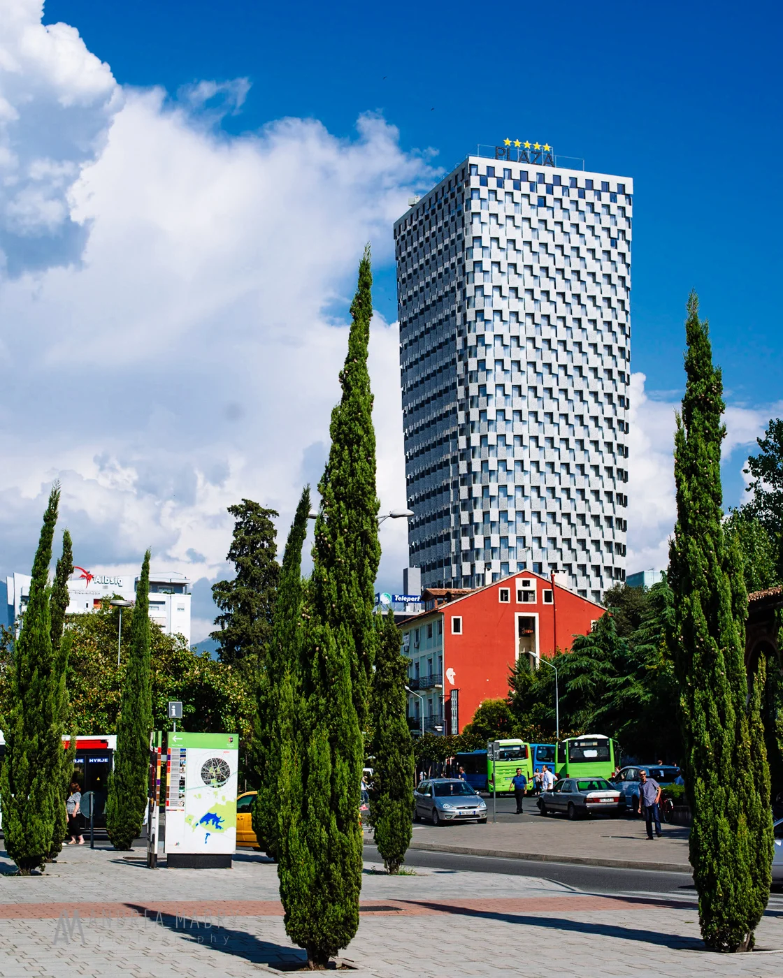 Tirana has some really cool architecture. This is the Plaza Hotel.