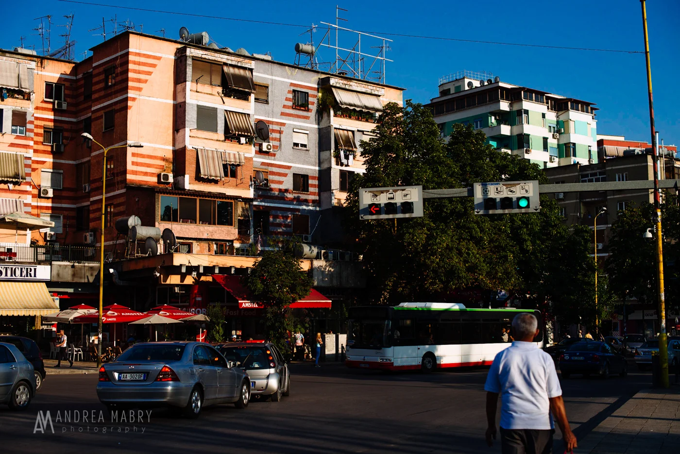 Tirana is filled with communist-era concrete buildings, many of which were painted bright colors during Edi Rama's tenure as mayor from 2000-2011. 