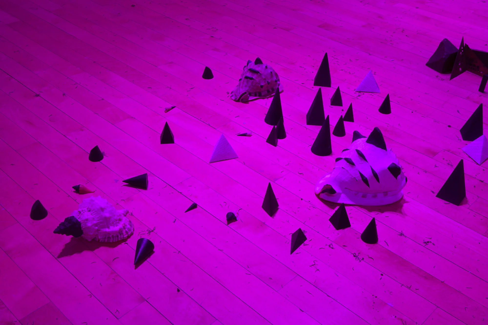 geometric shapes, natural objects, 75 x 75 x 10 inches