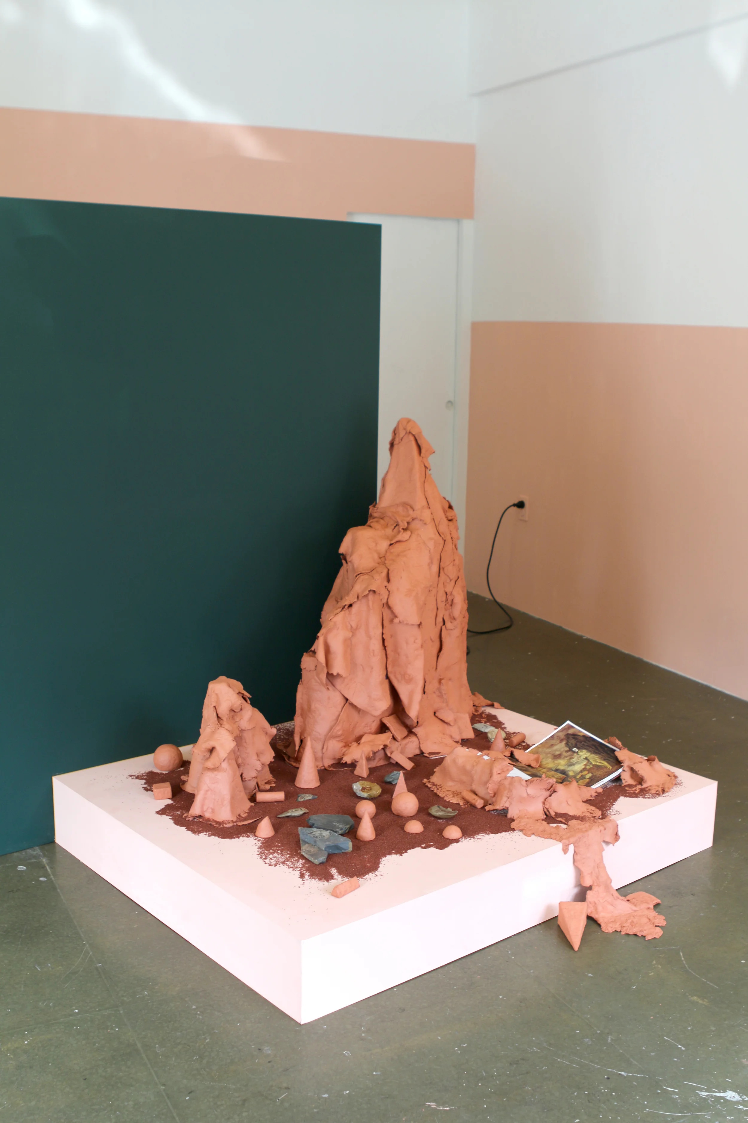 terra-cotta clay, book, fossils 70 x 70 x 70 inches