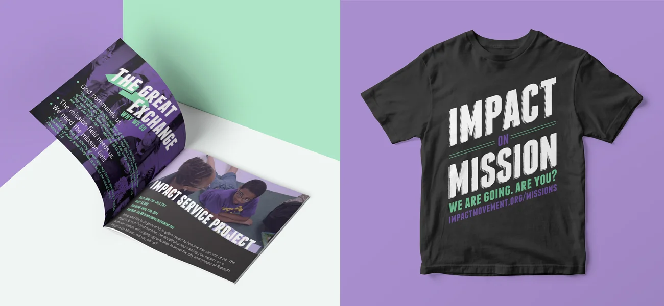 Display Banner, Booklet & T-Shirt designed to promote The Impact Movement's 'Impact Serve Project', a group of summer service programs for college students