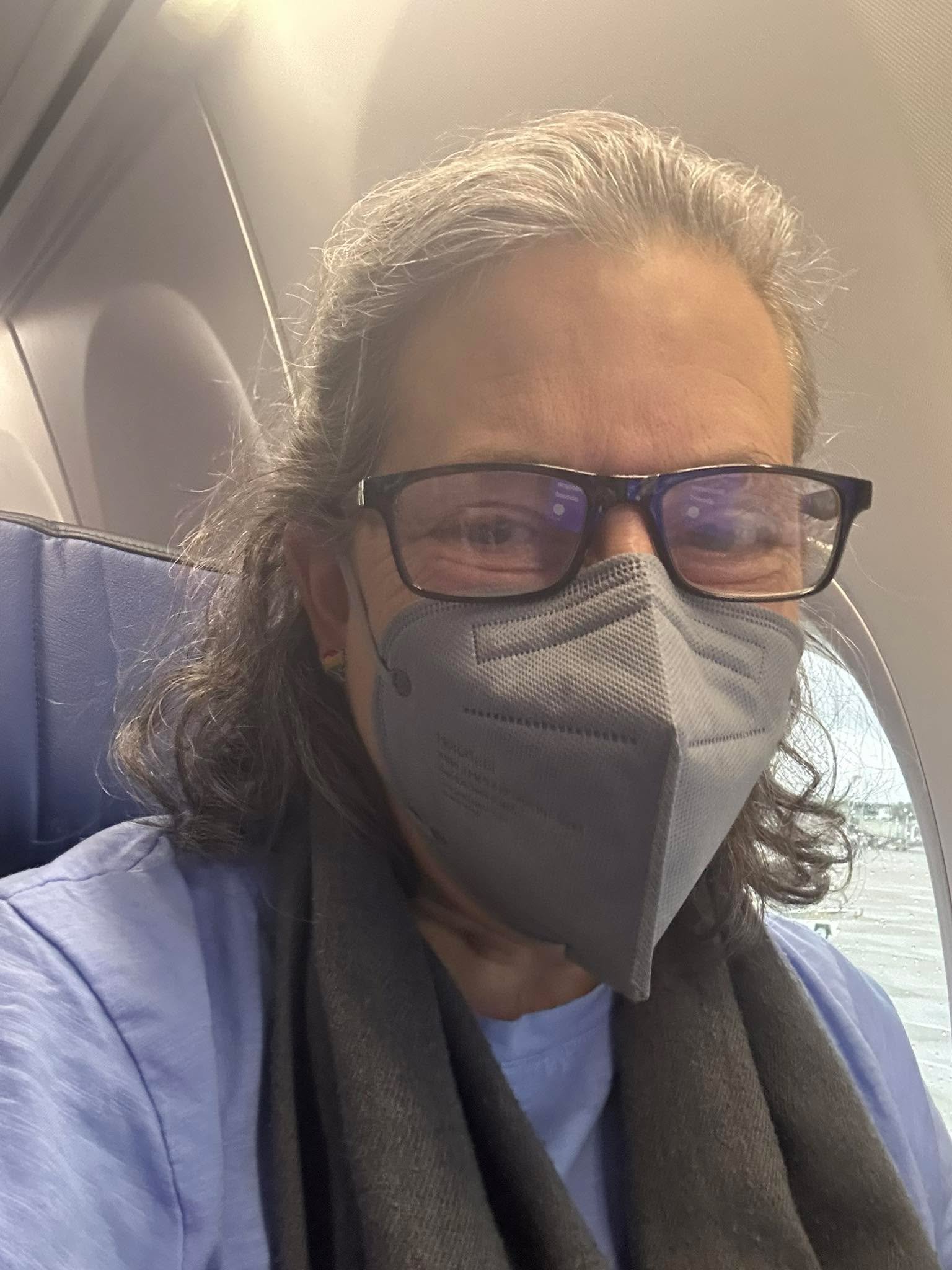 Holy Whale Watching retreat here I come!! 🐋🐋🐋 I&rsquo;m wearing a gray face mask for the flight and as I boarded the plane a few moments ago, the flight attendant commented on how lovely it was that I matched my mask color to my hair!! Too too fun