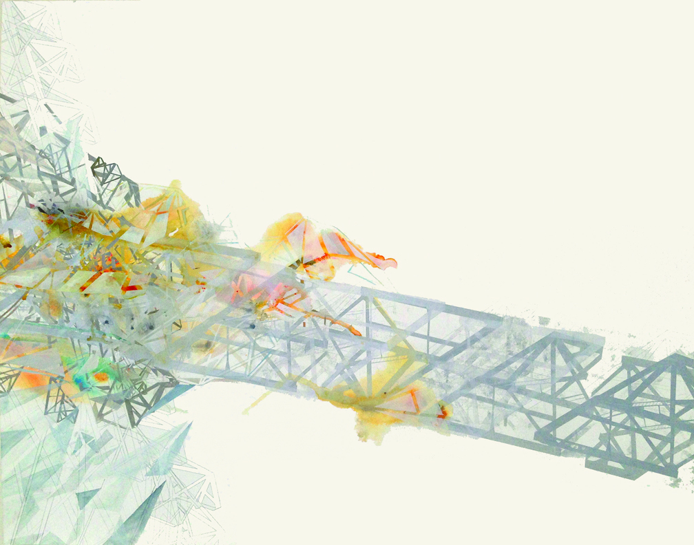 Hughen/Starkweather, Valediction 4 (from the Bay Bridge Project), 38hx50w inches, Ink, pencil, and gouache on paper, 2013
