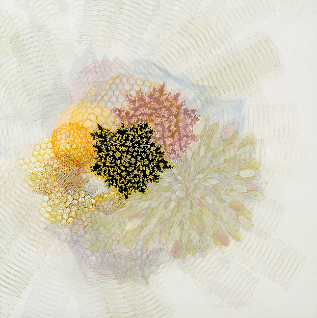 Polygyny , ink, graphite, and acrylic paint on drafting film, 30"x30", 2009