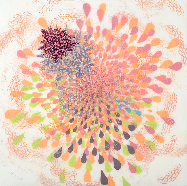 Whorl of Bracts , ink, graphite, and acrylic paint on drafting film, 38x38", 2009