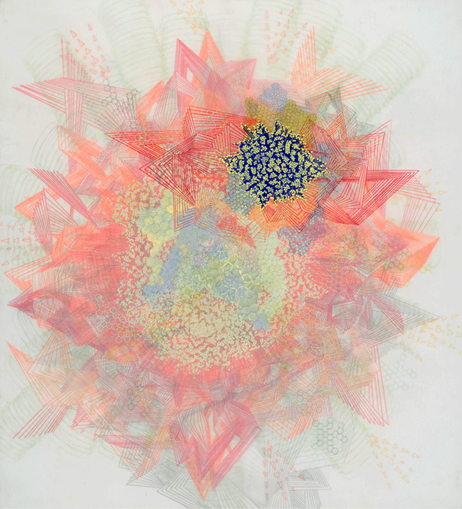 Innervation , ink, graphite, and acrylic paint on drafting film, 36 x 39", 2008