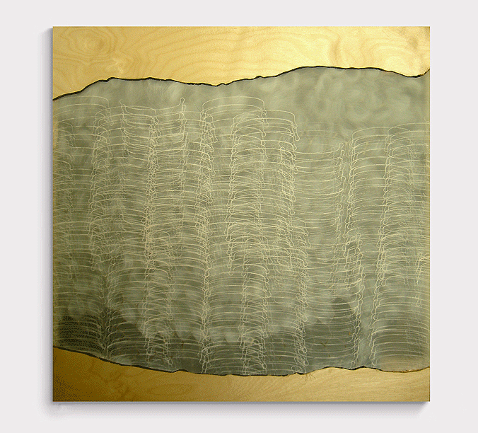 Amanda Hughen, untitled, mylar, ink, and IKEA LACK tabletop, 30x30 inches, 2005