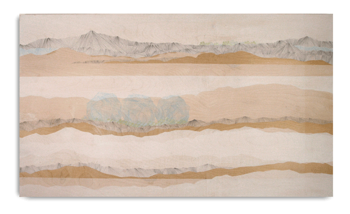 Amanda Hughen, Lingering Overhaul , pencil and acrylic paint on wood panel, 34x42", 2004