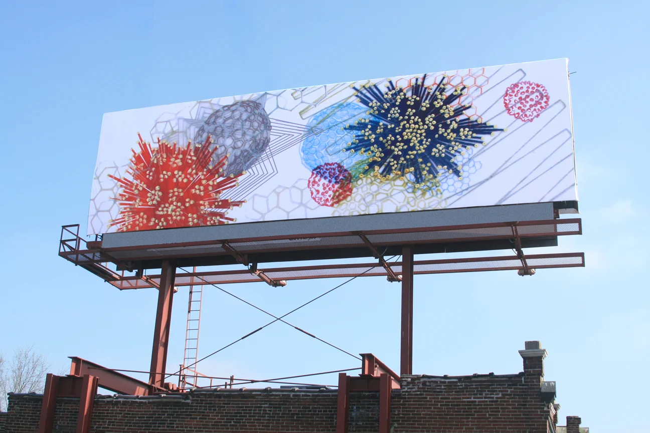Amanda Hughen, Binary Convergence , 14 x 48 feet, billboard, St. Louis, MO, 2010. Photo 2010 © John White, St. Louis Post-Dispatch.
