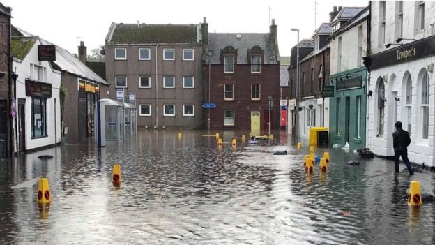 Stonehaven in Aberdeenshire saw flooding overnight. PA MEDIA
