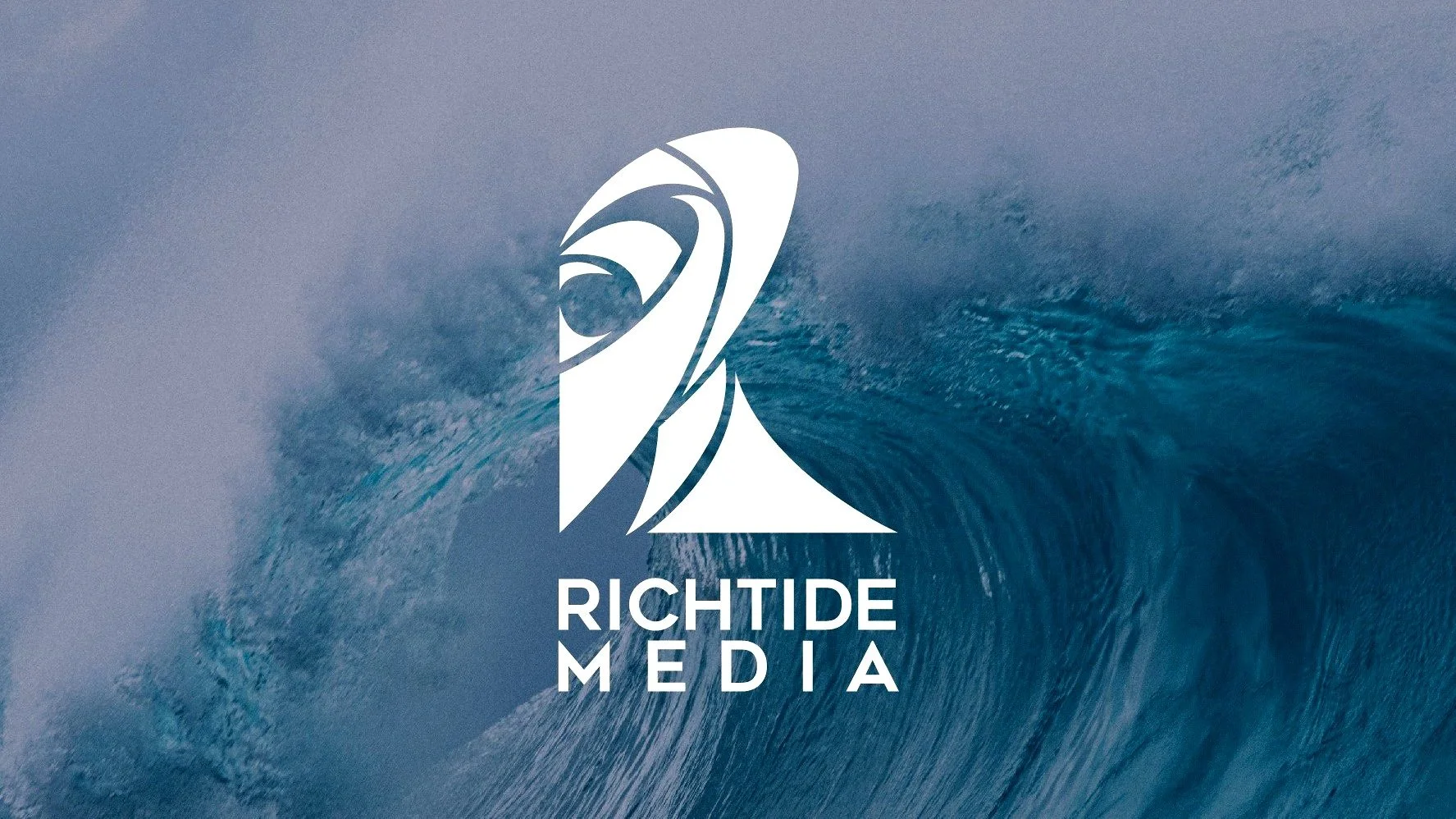 A large ocean wave with a white 'R' logo and the text 'Richtide Media' overlaid.