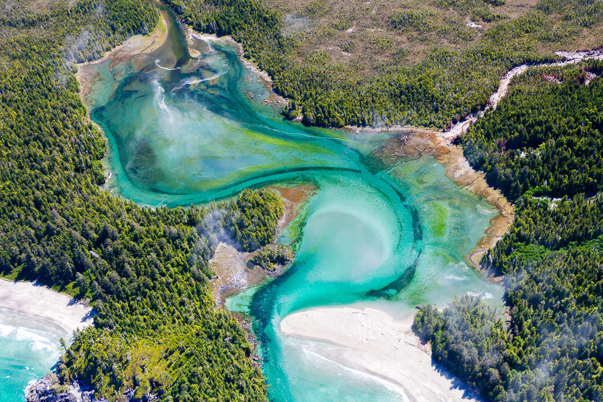 This turquoise-blue lagoon, found on the remote Brooks Peninsula on northwestern Vancouver Island, is thankfully protected within a park. It appears more like scene from the Caribbean then the west coast of Canada but flights over this region have revealed a level of beauty that I may never have otherwise imagined in our country. Goal for 2016: camp on that perfect sandy beach.