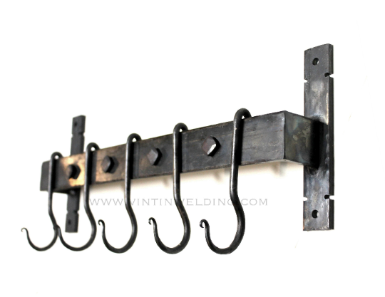 Forged Wrought Iron Lighted Pot Rack - Oval Copper - Iron Accents