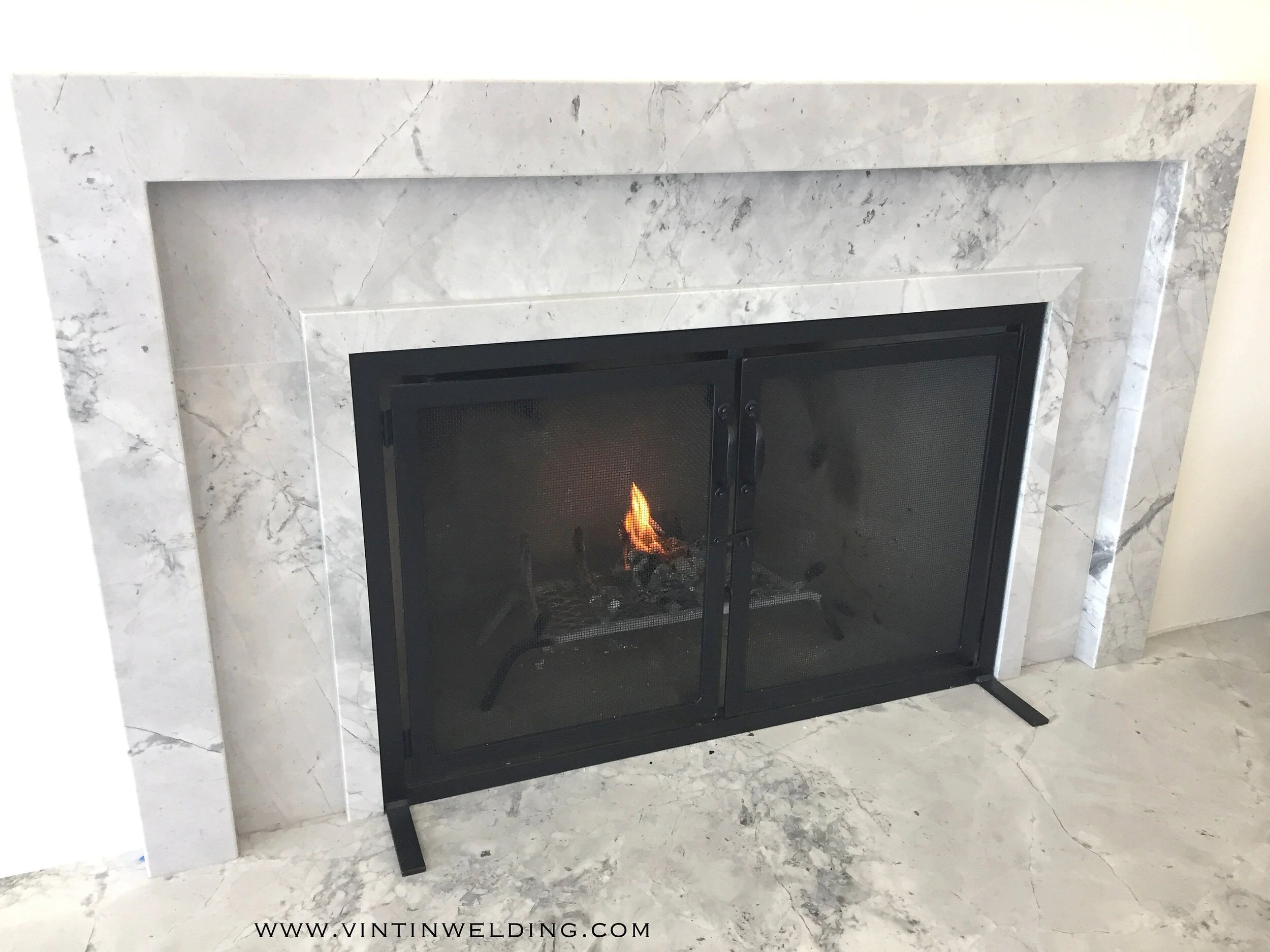 Firescreen With Fixed Doors, Free Standing Fireplace Hand Forged Wrought  Iron Stand Alone Simplisti — VinTin™