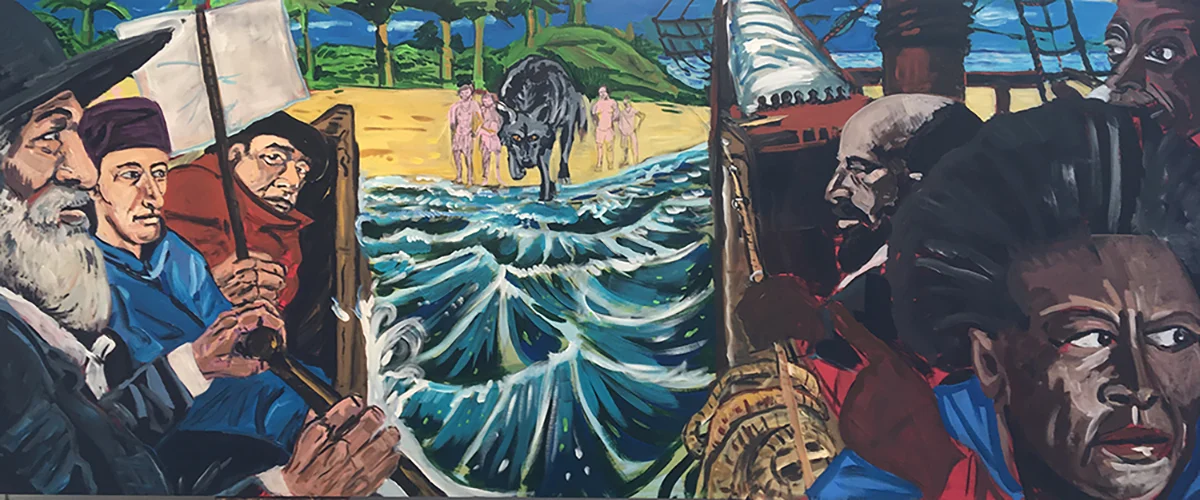 Contact, 2018, 40 inches by 96 inches, acrylic on wood panel