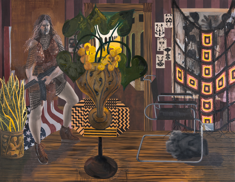 Legacy of Ruin , 2014, oil, Flashe, spray paint, charcoal, and pencil on canvas, 48 x 62”
