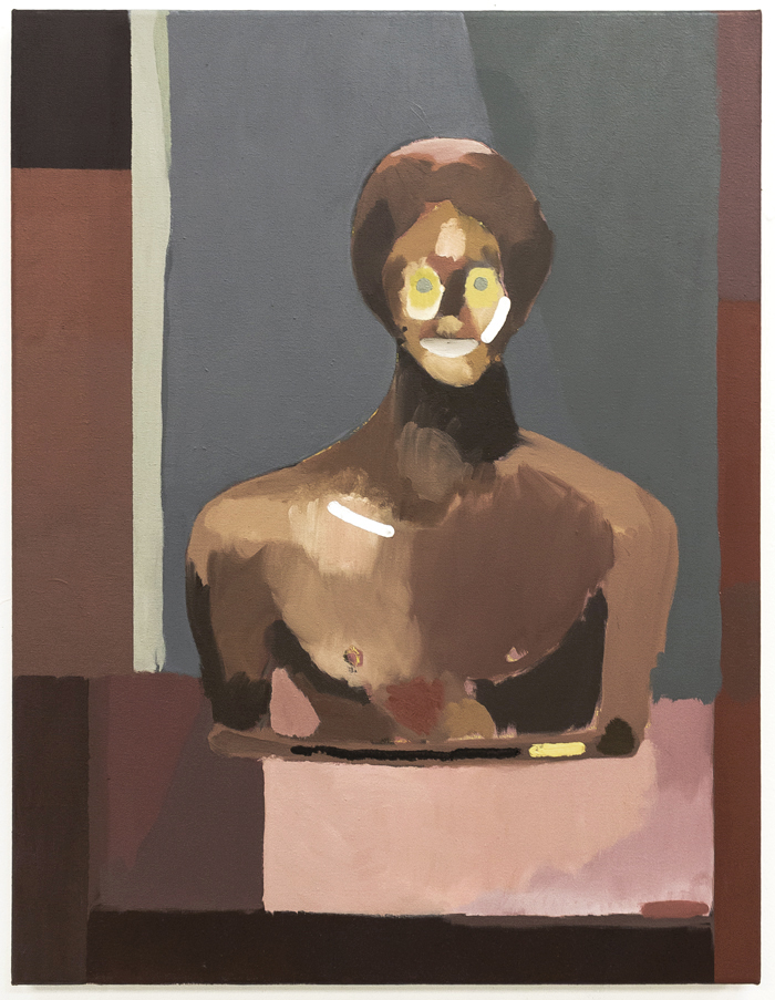 Smiling Etruscan Bust , 2015, oil on canvas, 26 x 20"