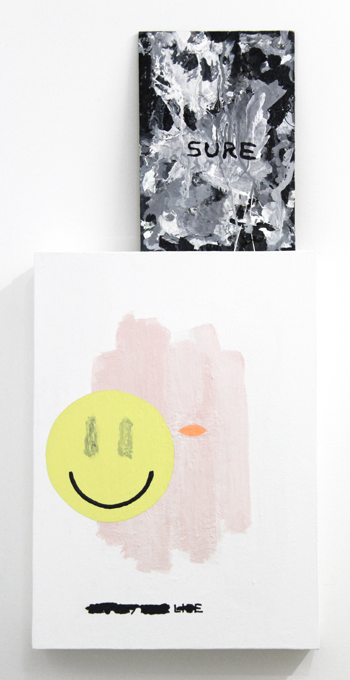 Sure , 2015, acrylic on wood, 12 x 8” & Untitled , 2015, acrylic on wood, 19.5 x 14”
