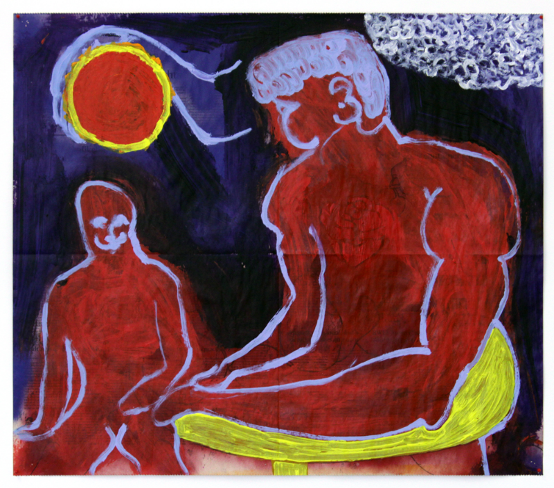 To Know Him Is to Love Him , 2016, monotype and acrylic on newsprint, 22.5 x 26"