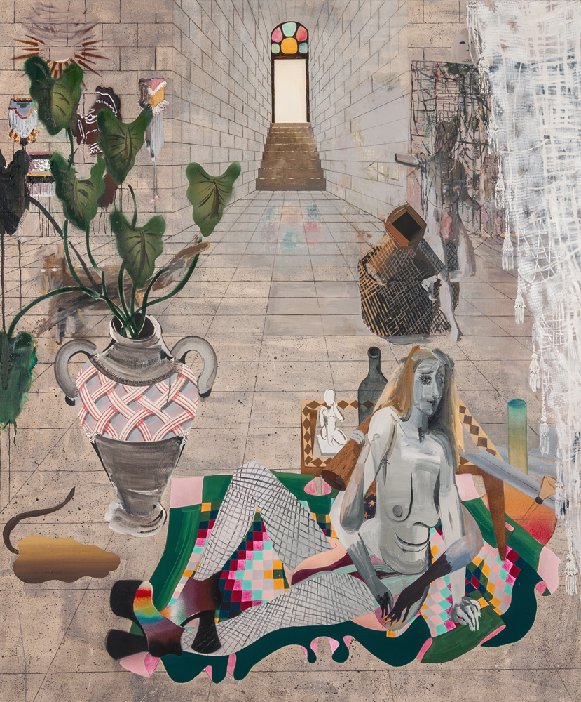 Elizabeth Malaska, Not to Pass on Tradition, but to Break Its Hold over Us (the Archive and Its Shadow) , 2016, oil, Flashe, spray paint, and pencil on canvas