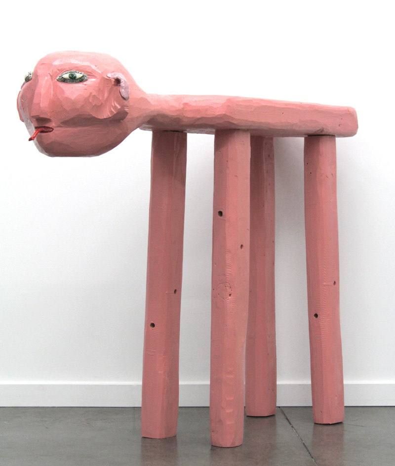 Humanoid Table , 2017, glaze on clay and acrylic on wood, 31.5 x 11.5 x 47"