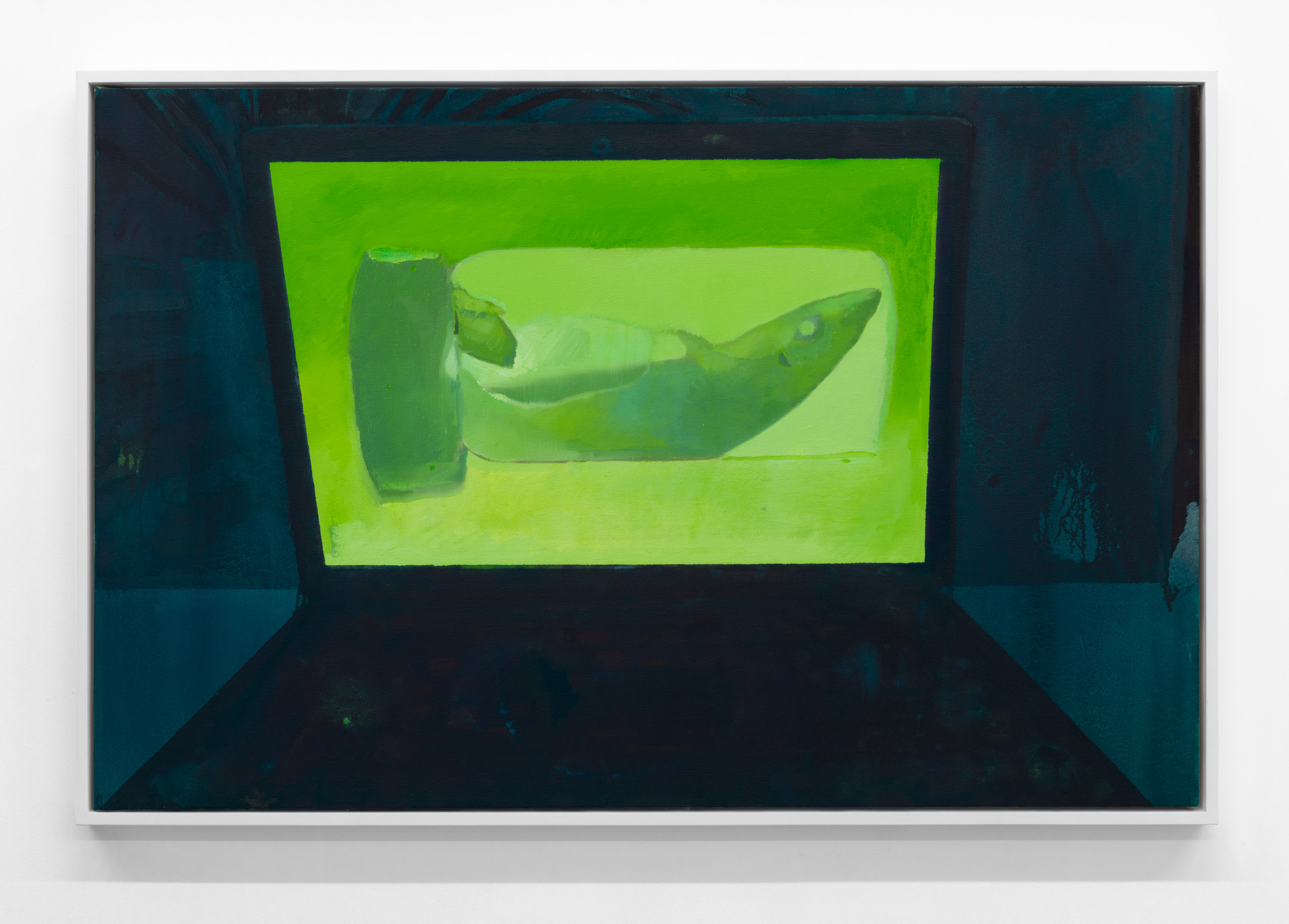 Night Computer (Preserved Shark) , 2019, oil on canvas, 26 x 40 inches