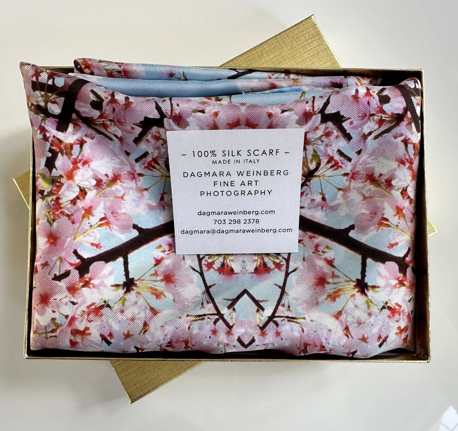 100% Silk Scarf: Cherry Blossoms Composition No.50 — DAGMARA WEINBERG