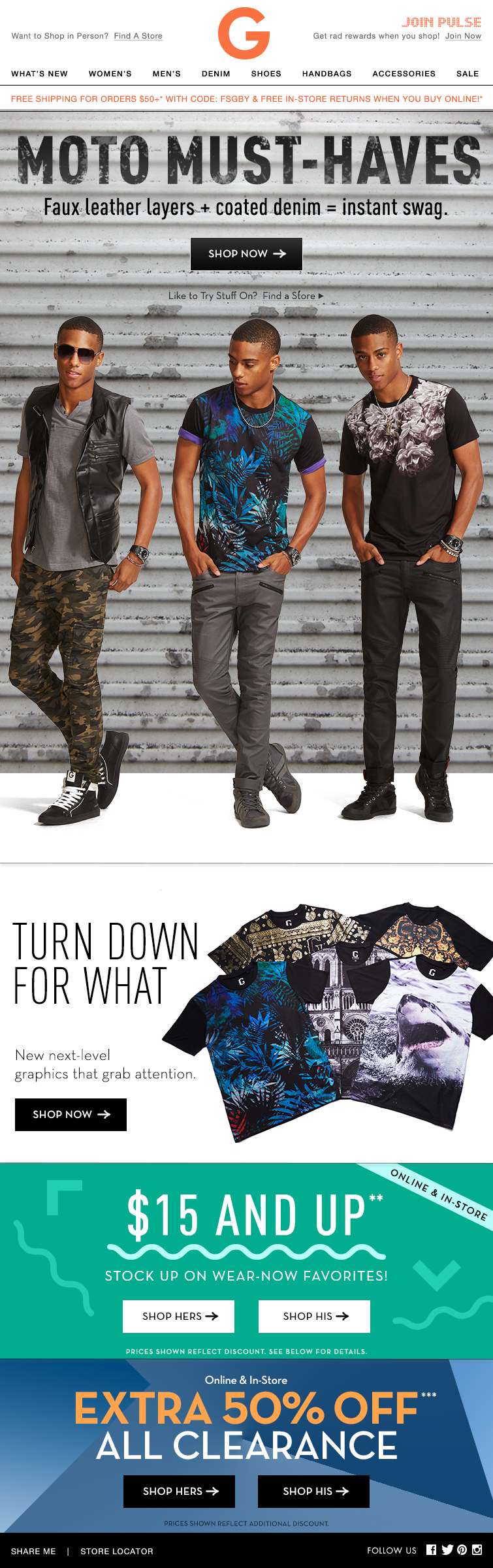 G by GUESS trend email targeted to men.