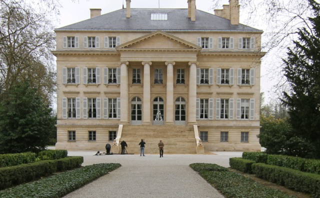  Chateau Margaux, the most beautiful and harmonious of the great Chateaux of Bordeaux.  &nbsp;&nbsp;  You can see our crew setting up a tracking shot, dwarfed by the neo-classical edifice.  