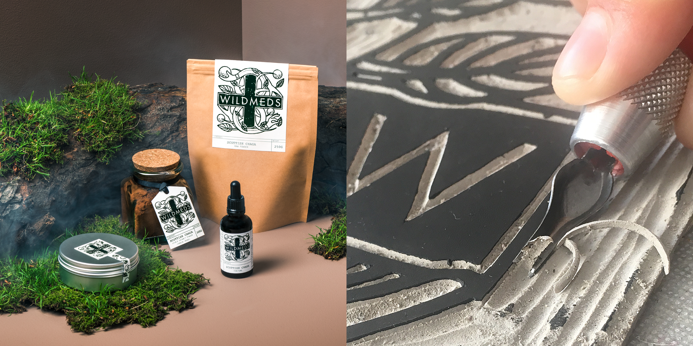 Wildmeds Logo - Linocut Carving & Block Print by Hawk & Handsaw
