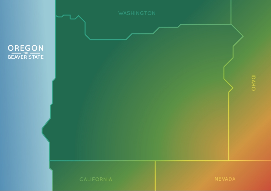 A rough layout of the state with borders. 
