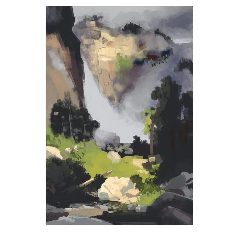 A study of the Thomas Moran painting Cascade Falls Yosemite. 