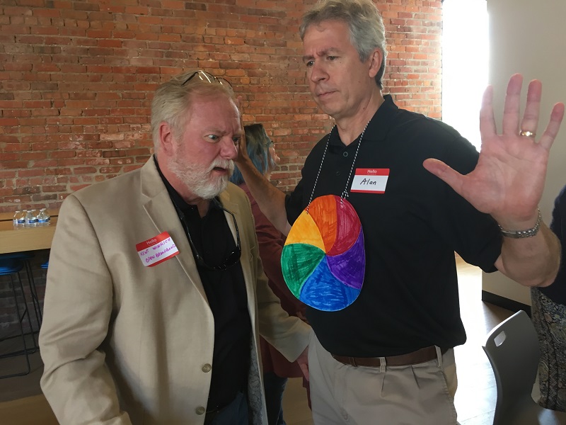 Open Broadband's Kent Winrich and Alan Fitzpatrick demonstrate buffering at the Gigabit 101 Workshop.