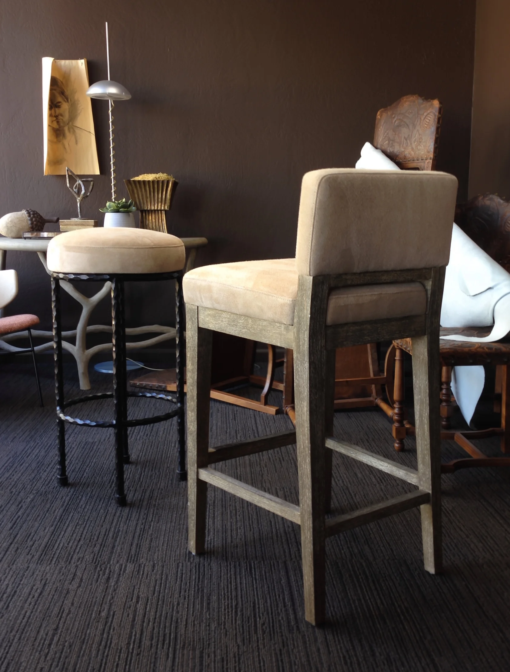 Bar Stool Reupholster in Suede