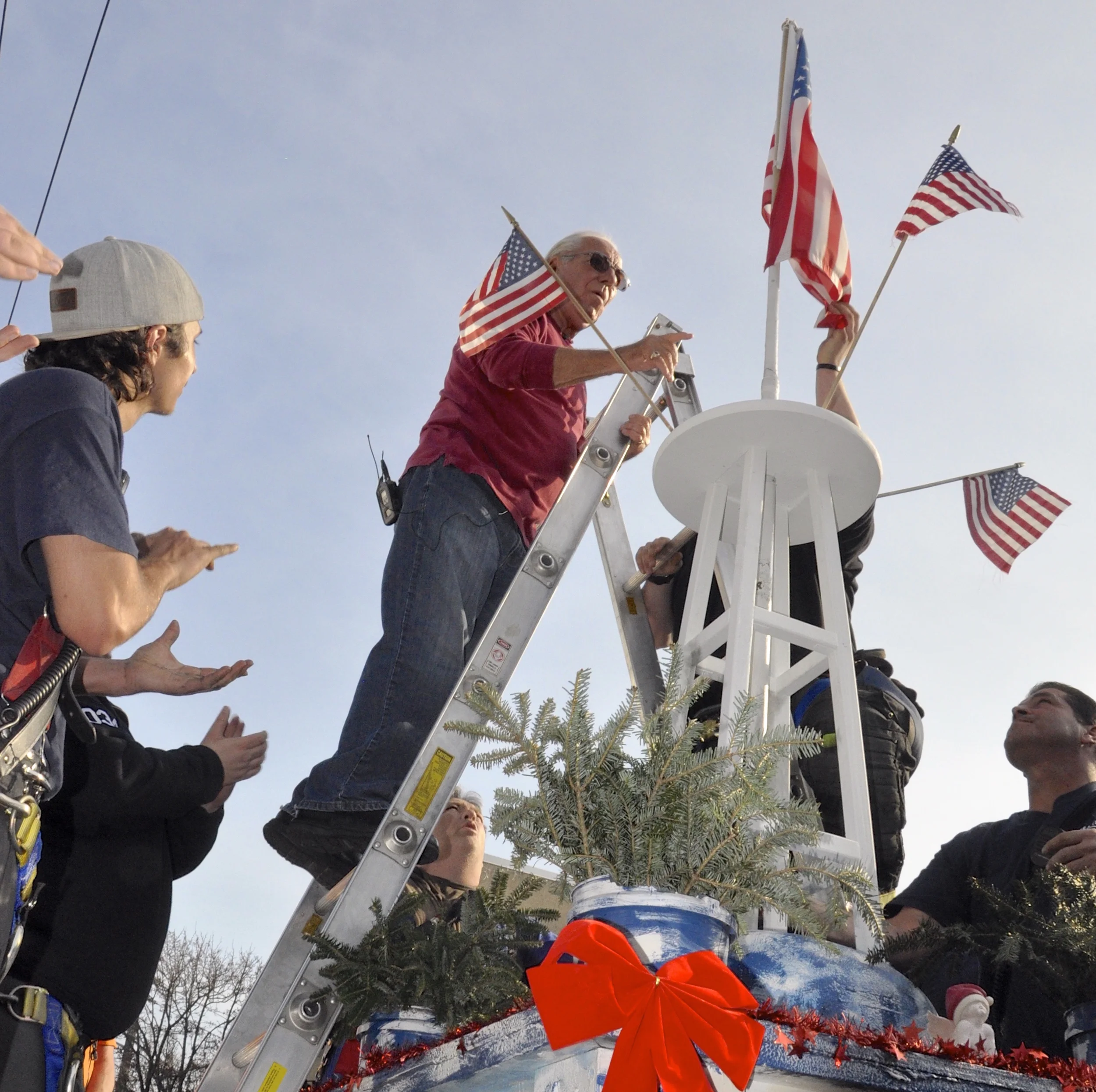 Resident Bill Murphy installed the flag pole on a reconstructed 9/11 Memorial that he built and maintains at Oceanview and California Street in the West End. (Photo: Joseph Kellard)