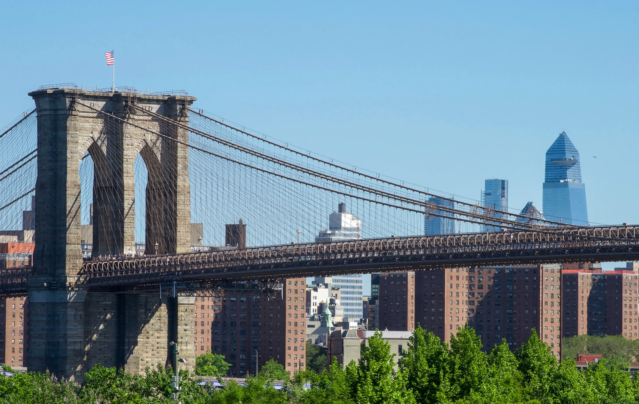 As I walked once again along the Brooklyn Heights Promenade I recognized how crisp the morning sky was, so I snapped this profile of the bridge in all it’s well-defined glory.