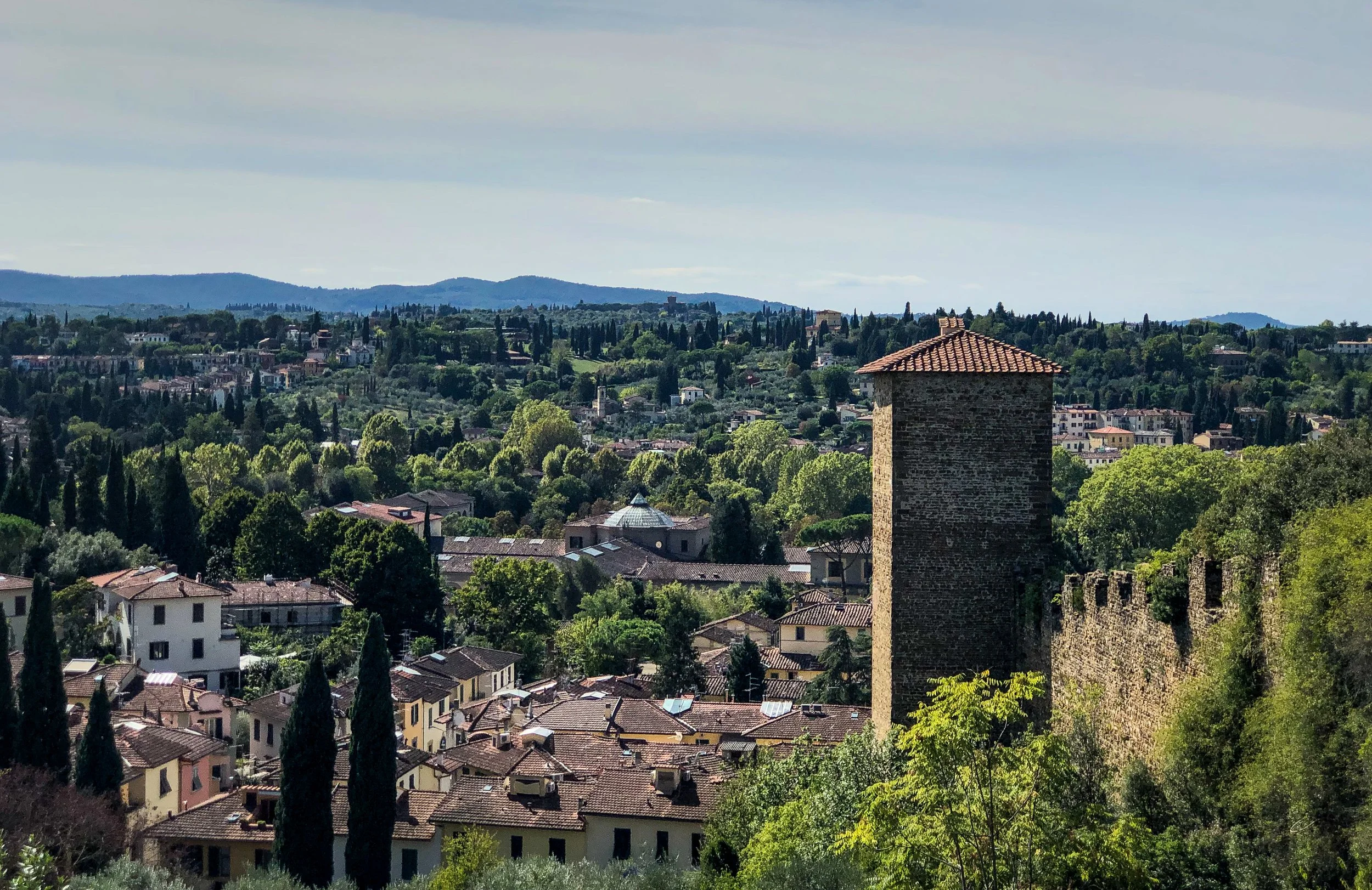  Florentine landscape with the former city wall as seen from the Boboli Gardens in Florence. 