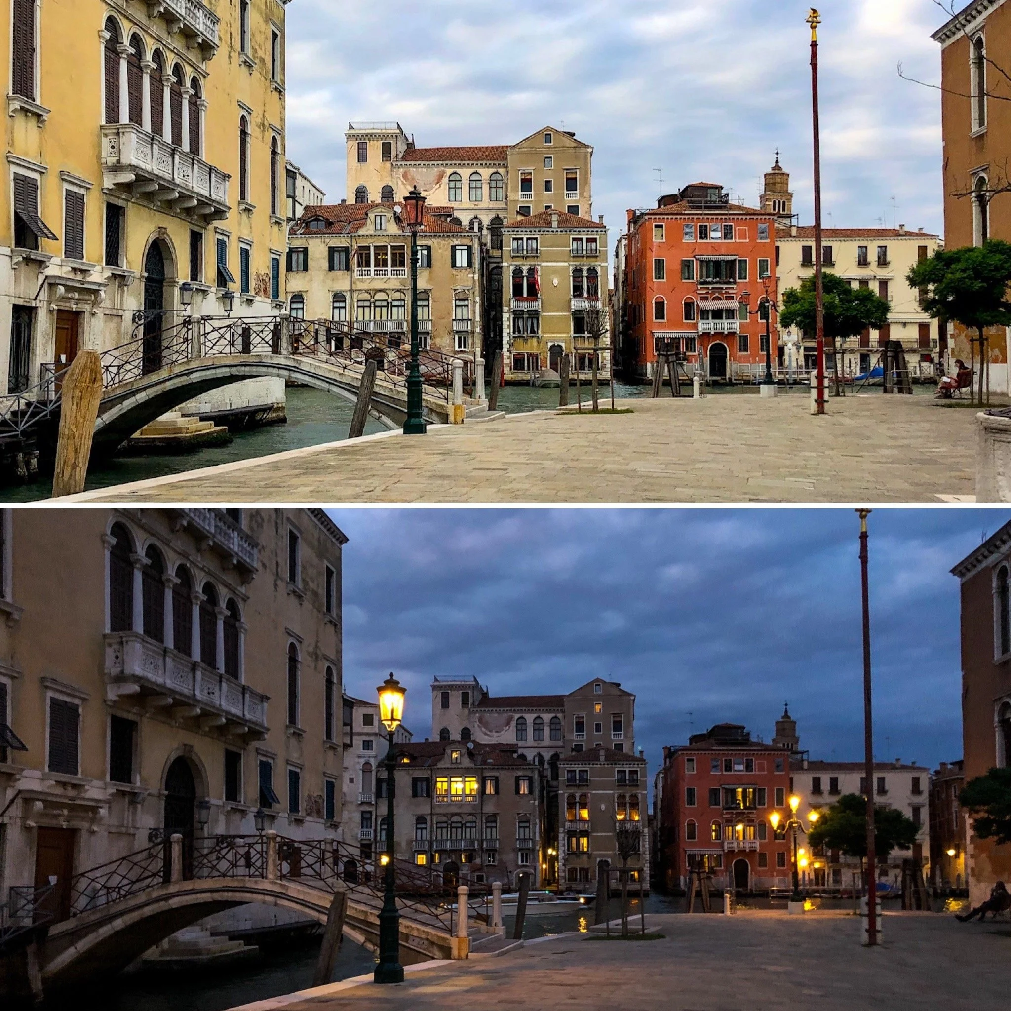  A day and night scene in Venice.  