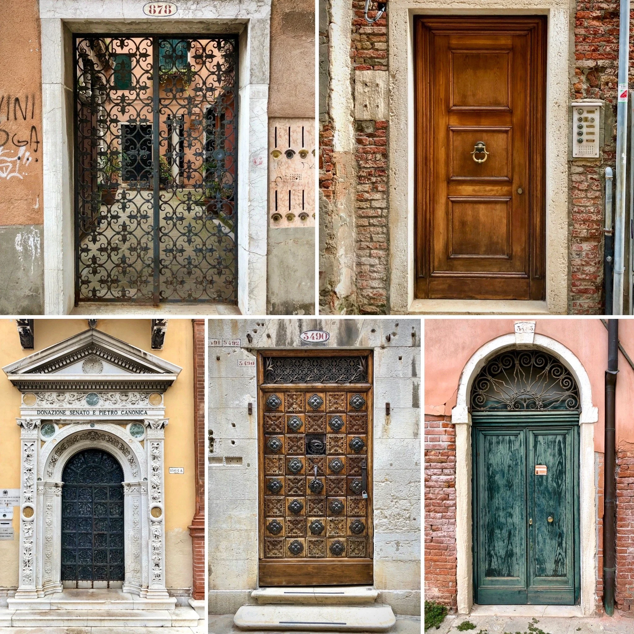  Collage of doors of Venice. 