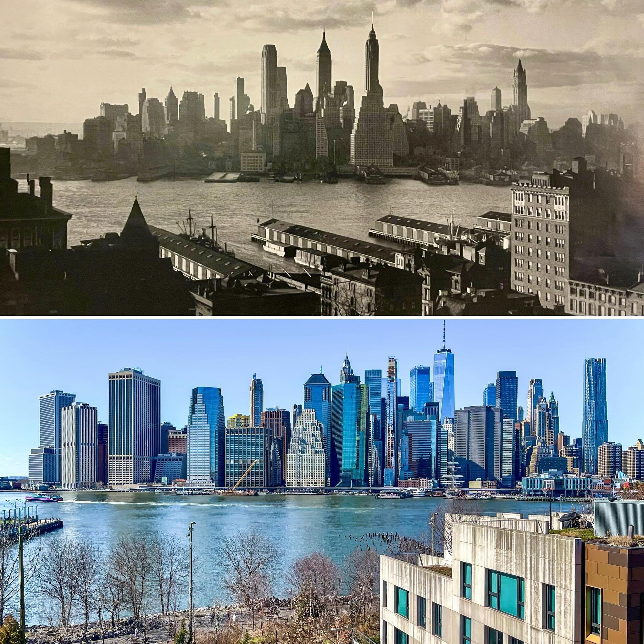 New York&rsquo;s Financial District from Hotel Bosser, 1933, Samuel Gottscho.

New York&rsquo;s Financial District from Brooklyn Heights Promenade, 2024, Joseph Kellard.&nbsp; 
************************************ #nycbeforeandafter #beforeandafterph